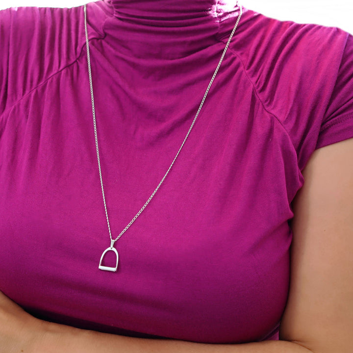 Large Sterling Silver Equestrian Horse Stirrup Pendant Necklace