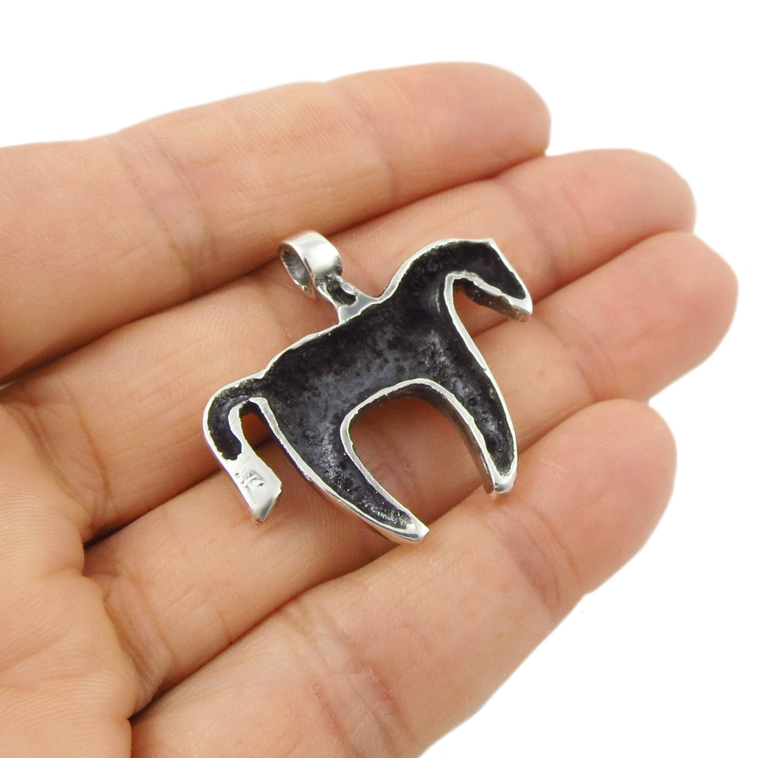 Silver Horse Pendant Necklace - Modern Design