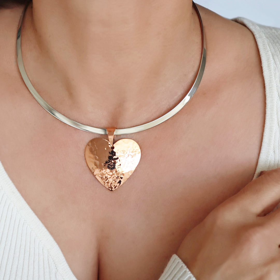 Hand Hammered Solid Copper Heart Pendant Necklace