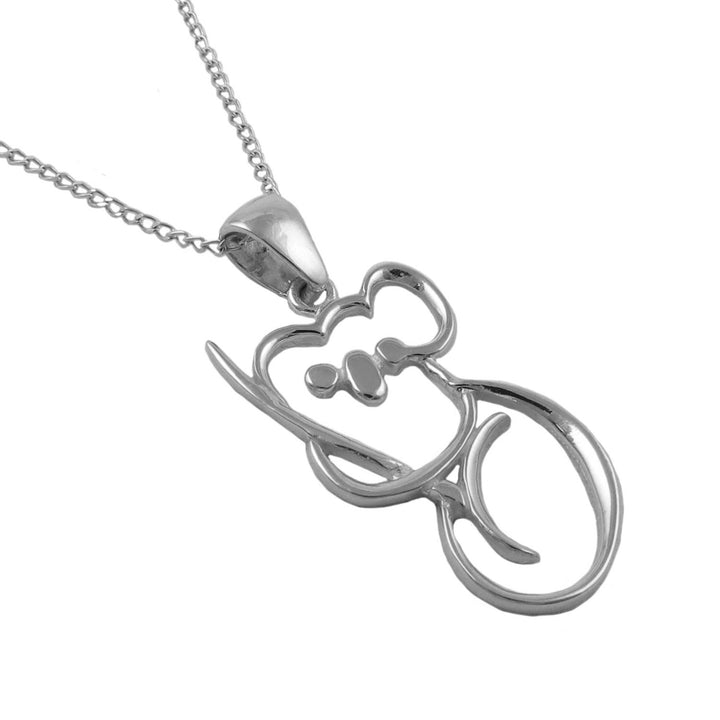 925 sterling silver necklace with a koala bear pendant and curb chain on a white background