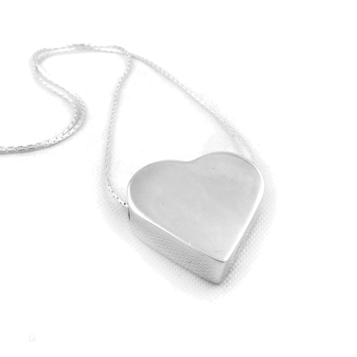 Polished 925 Silver Three Dimensional Love Heart Pendant Necklace