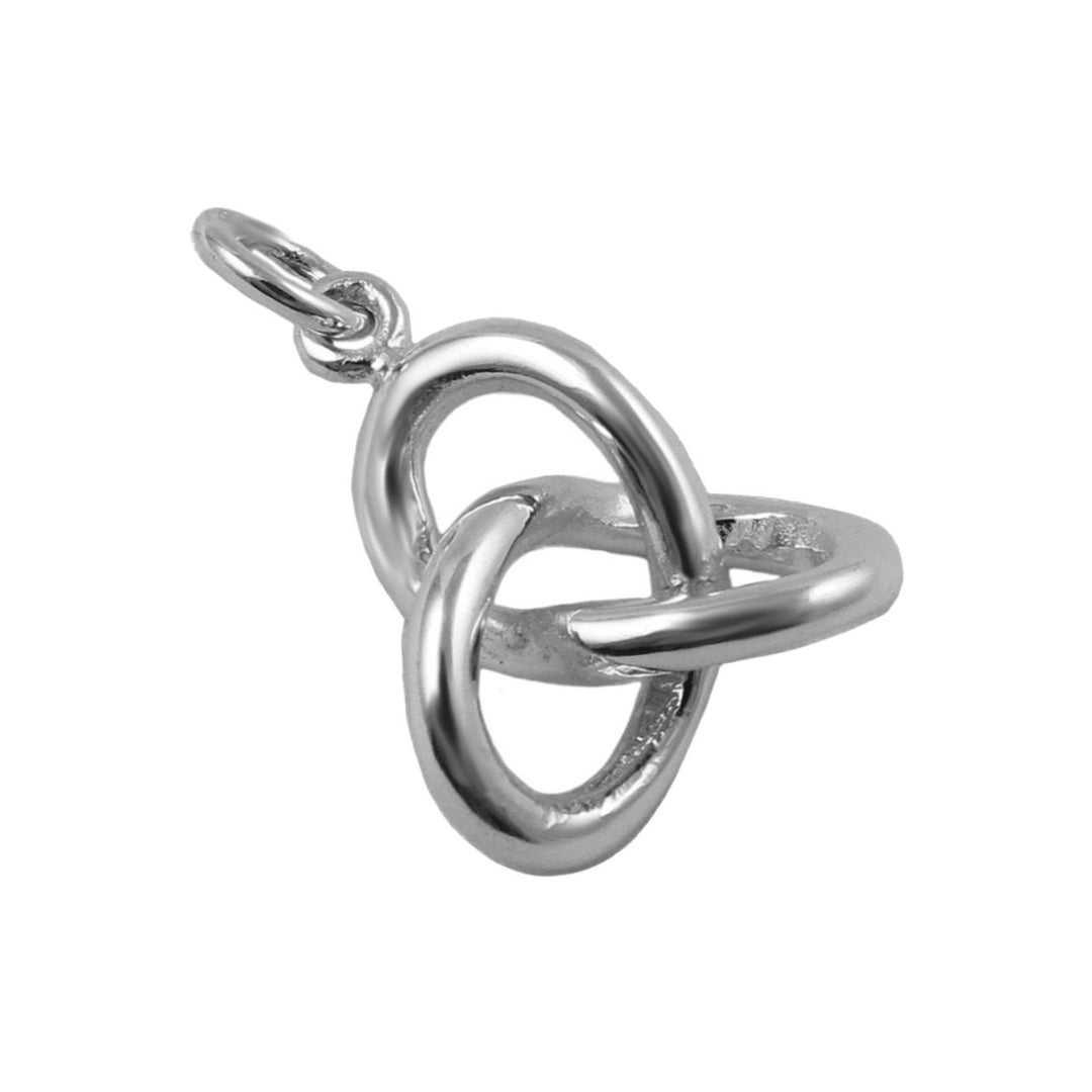 Silver interlocking eternity pendant on a white background