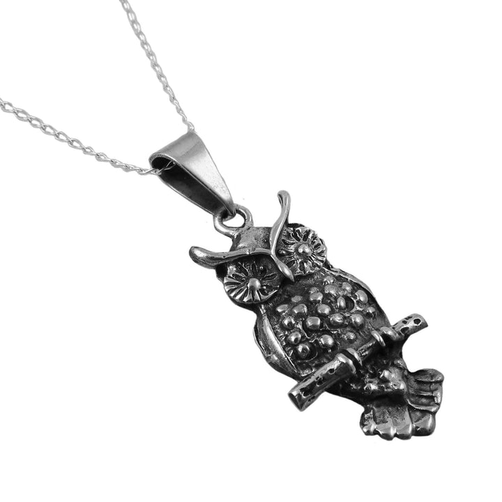Silver owl pendant on a white background