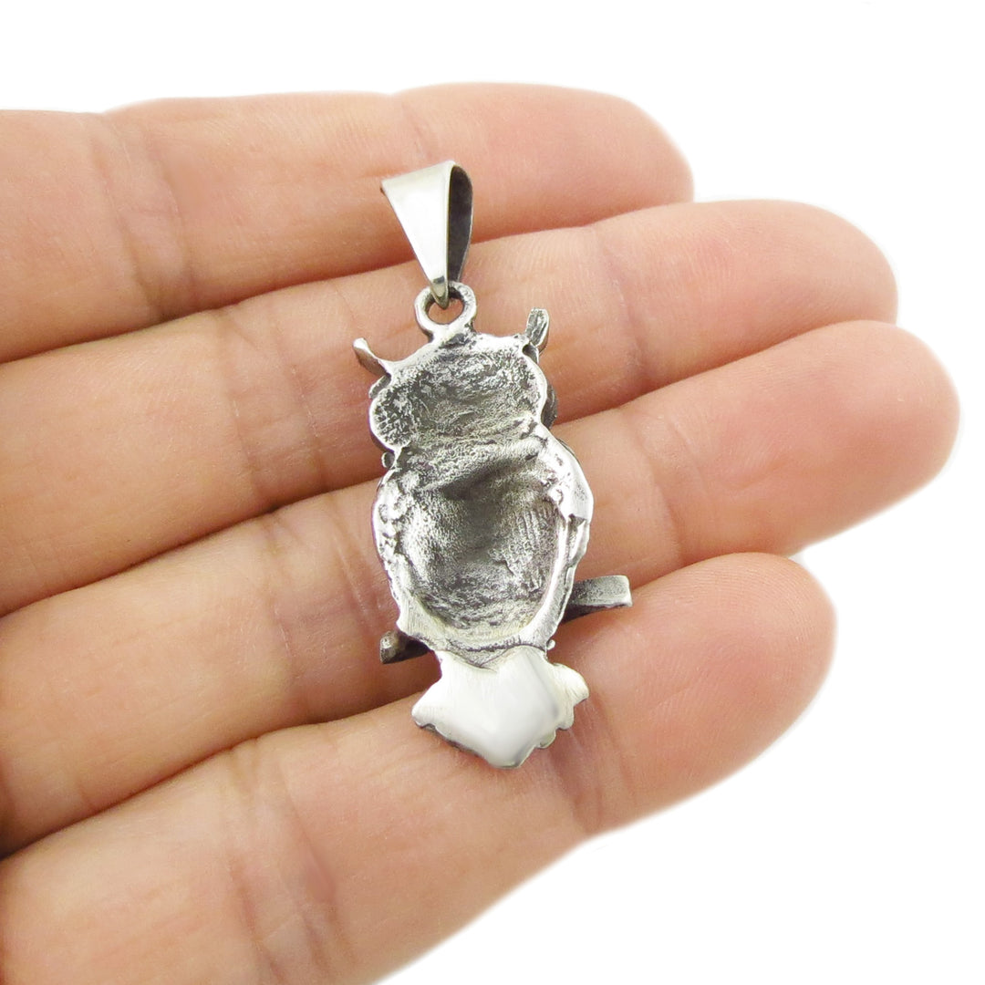Owl Bird Pendant Necklace in Sterling Silver