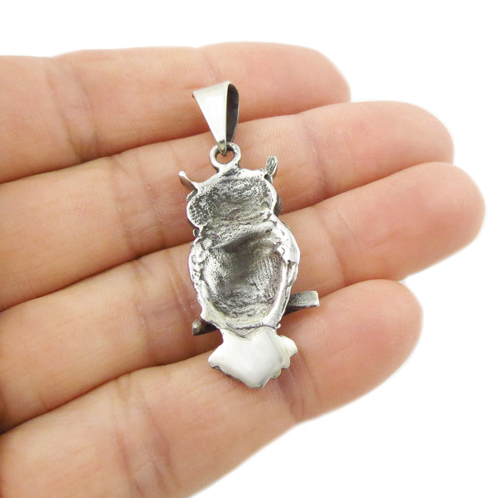 Owl Bird Pendant Necklace in Sterling Silver