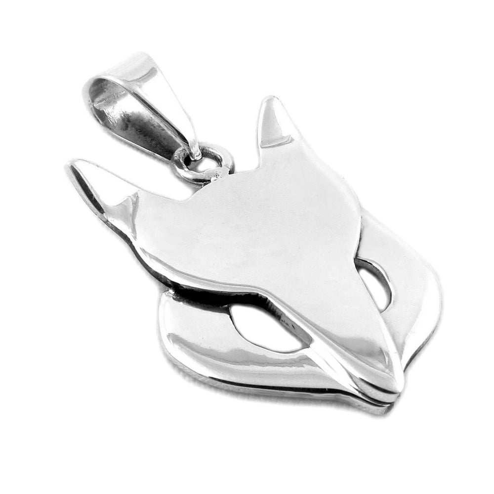 Large sterling 925 silver animal fox head pendant jewellery on a white background .