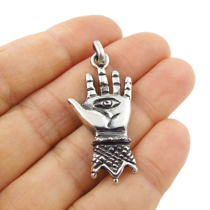 Hand of Hamsa Pendant Necklace in Sterling Silver - Handmade