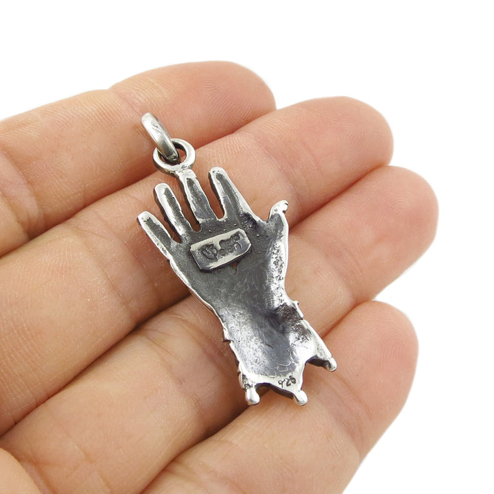 Hand of Hamsa Pendant Necklace in Sterling Silver - Handmade