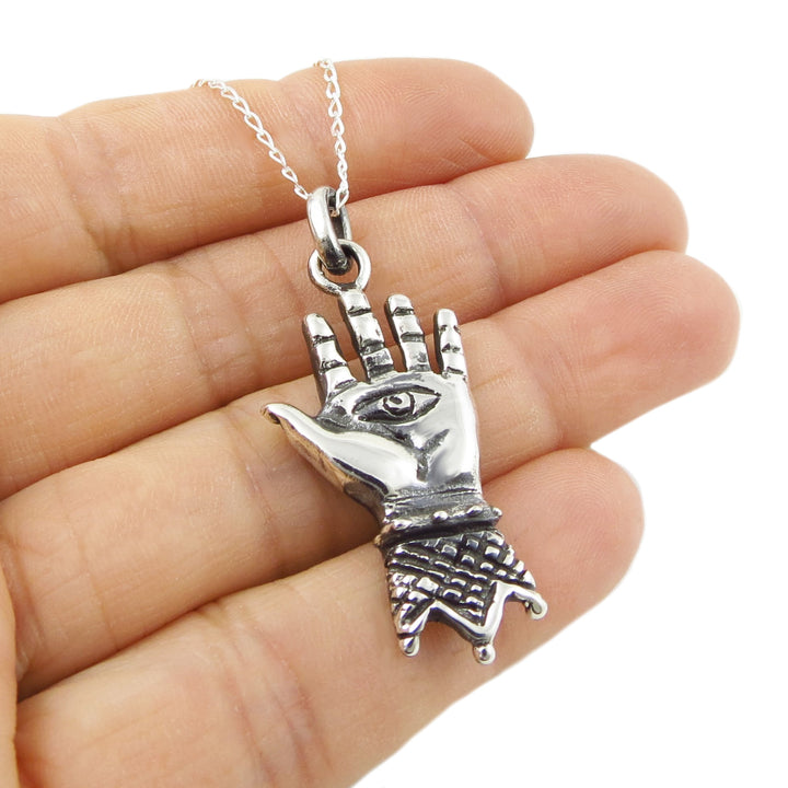 Hand of Hamsa Pendant Necklace in Sterling Silver - Handmade
