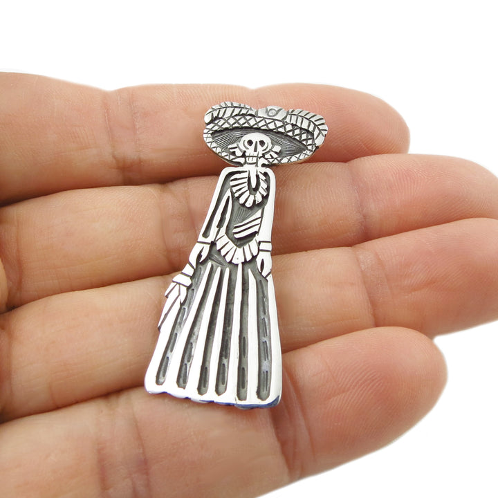 Day of the Dead Lady Skeleton Pendant Necklace