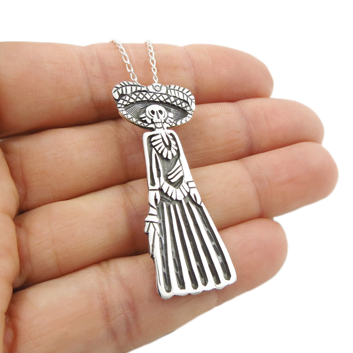 Day of the Dead Lady Skeleton Pendant Necklace