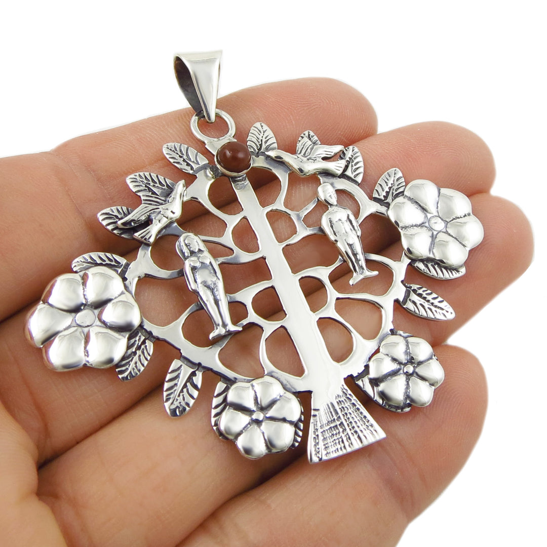 Adam and Eve Tree of Life Large Sterling Silver Pendant Necklace