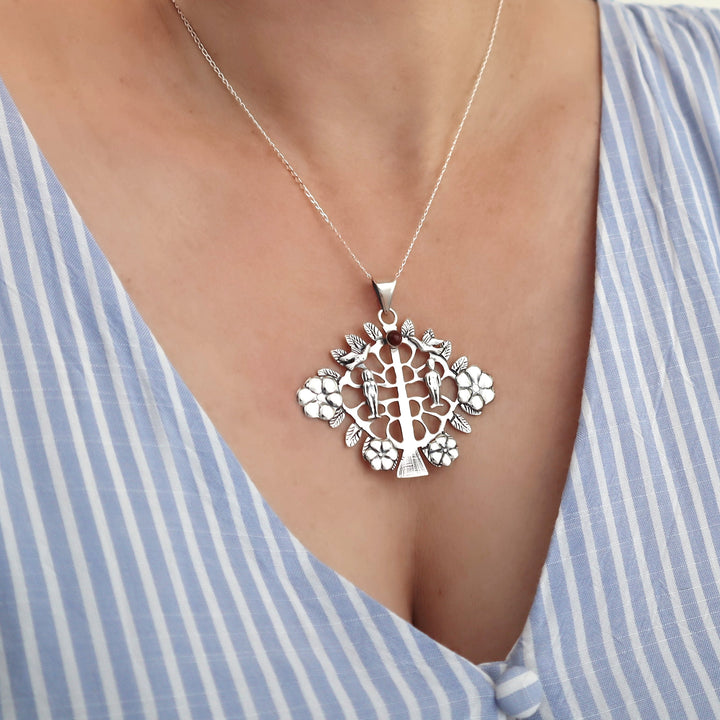 Adam and Eve Tree of Life Silver Pendant Necklace