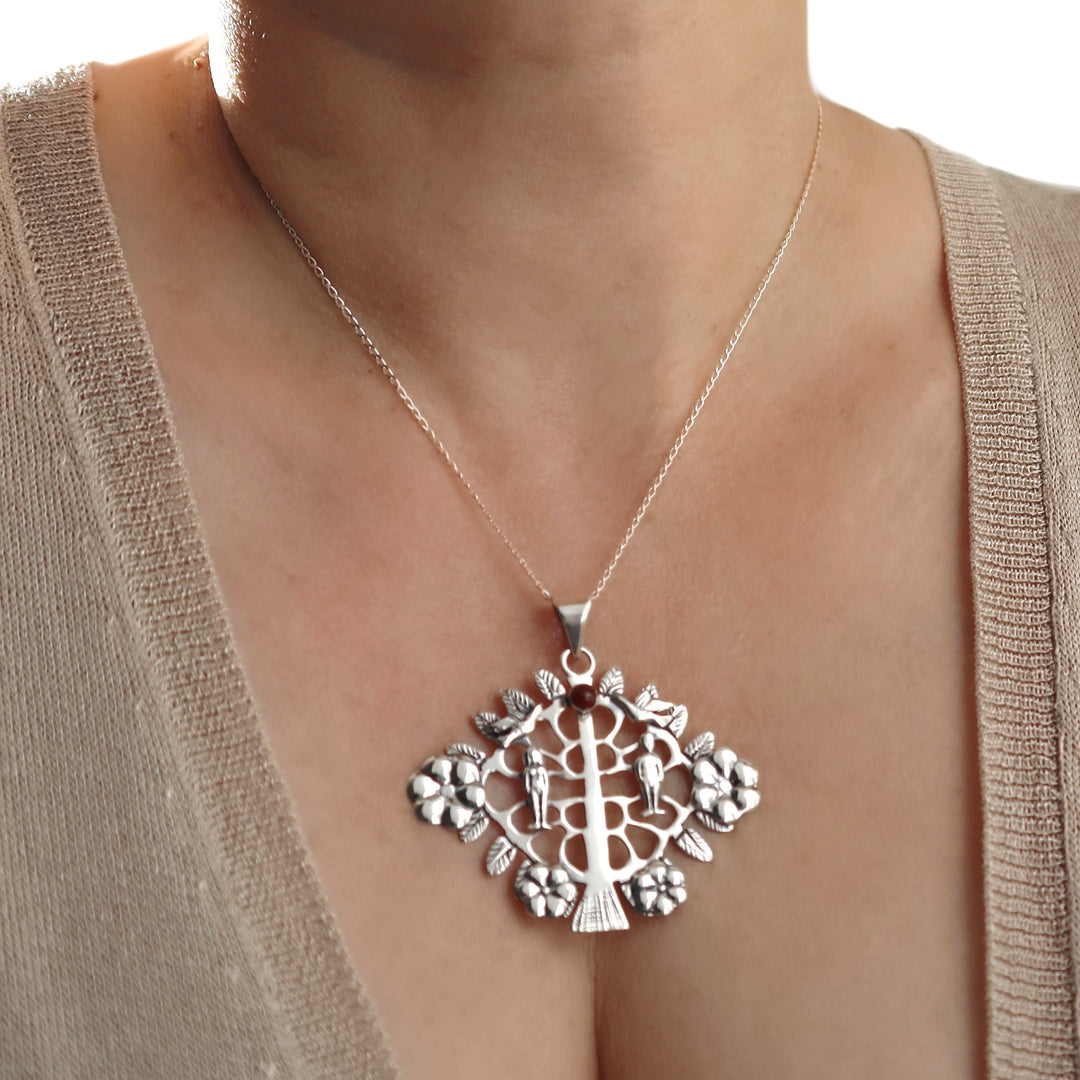 Adam and Eve Tree of Life Silver Pendant Necklace