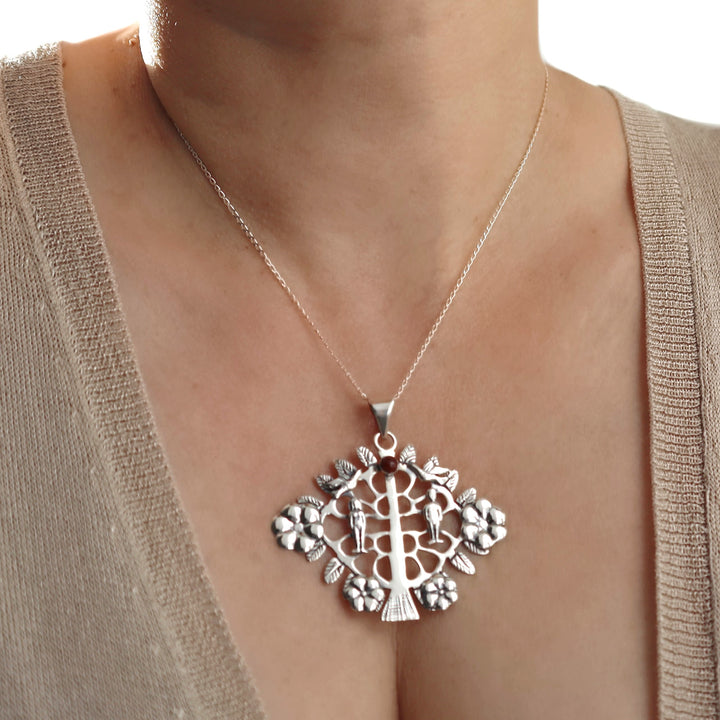 Adam and Eve Tree of Life Silver Pendant Necklace