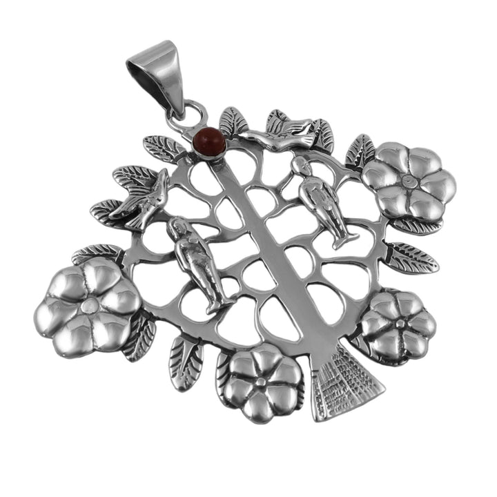 Adam and Eve Tree of Life Large Sterling Silver Pendant Necklace