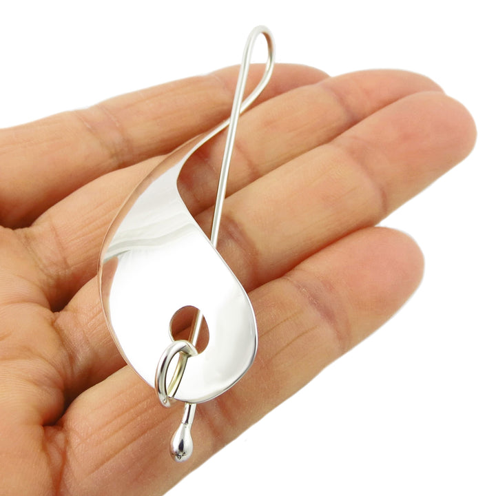 Long Modernist 925 Sterling Silver Drop Pendant