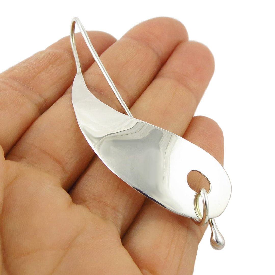 Long Modernist 925 Sterling Silver Drop Pendant