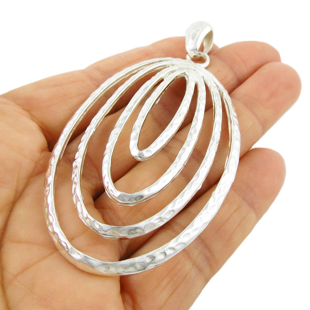 Large 925 Sterling Silver Oval Drop Pendant Necklace