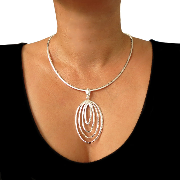 Large 925 Sterling Silver Oval Drop Pendant Necklace