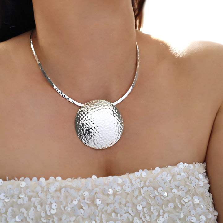 Hammered Orbit Pendant in Sterling Silver