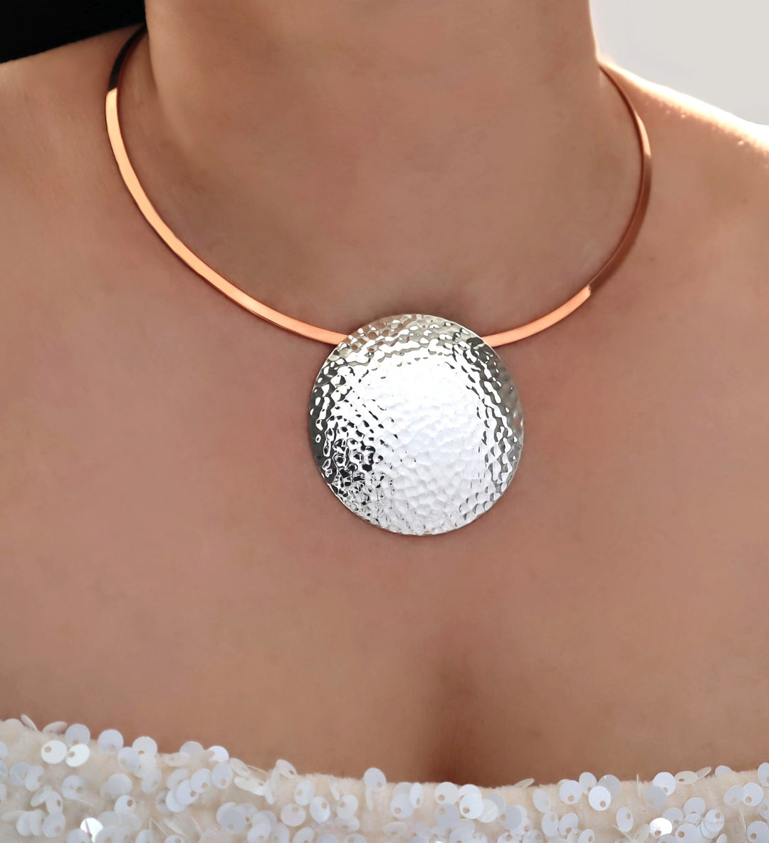 Hammered Orbit Pendant in Sterling Silver