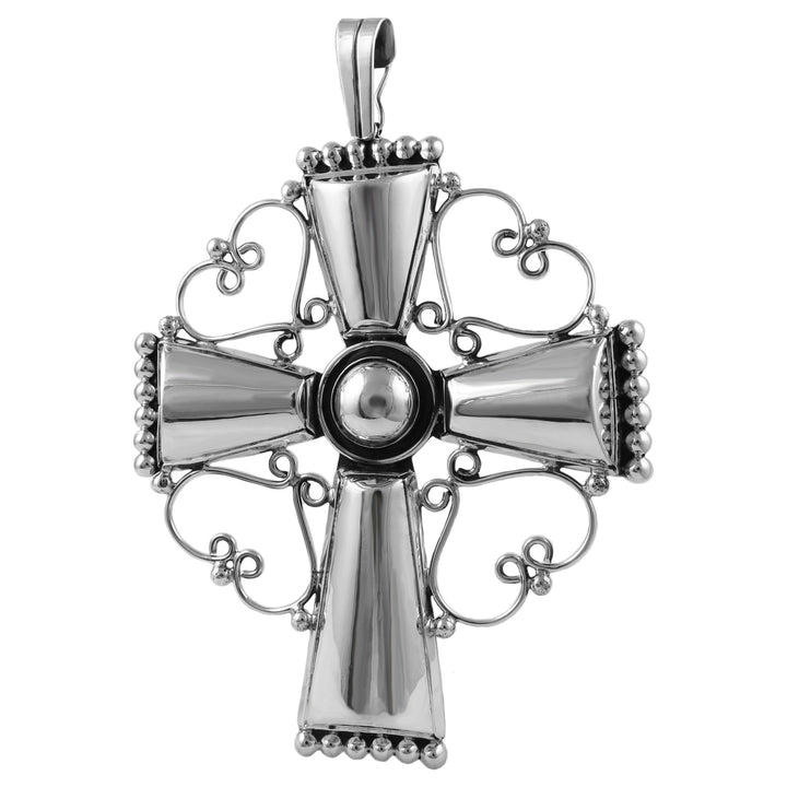 Large Maria Belen Taxco 925 Sterling Silver Religious Cross Pendant