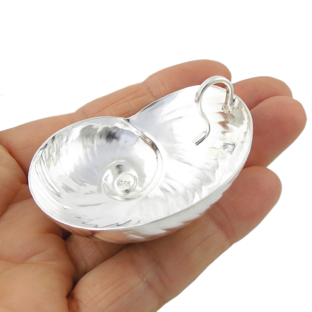 Large Sterling Silver Nautilus Seashell Pendant Necklace