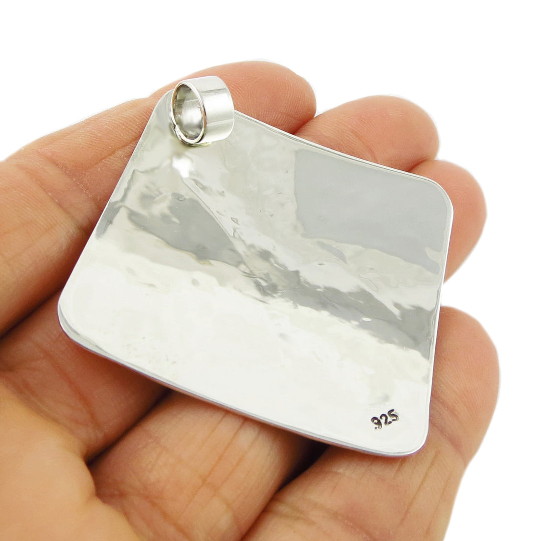 Large Sterling Silver Square Hammered Pendant Necklace