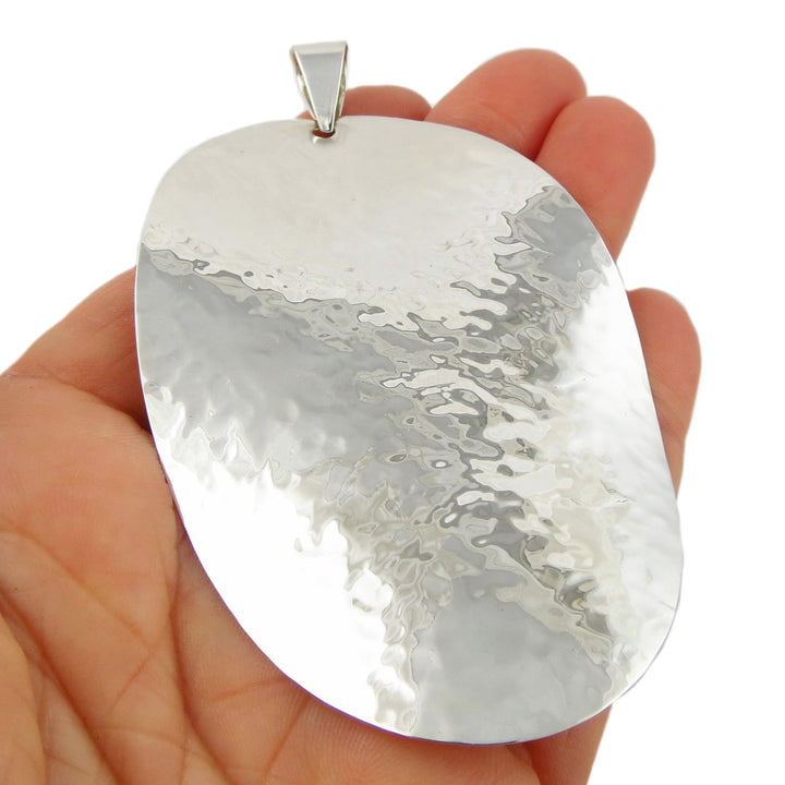 Large Solid 925 Sterling Silver Curved Drop Pendant in a Gift Box