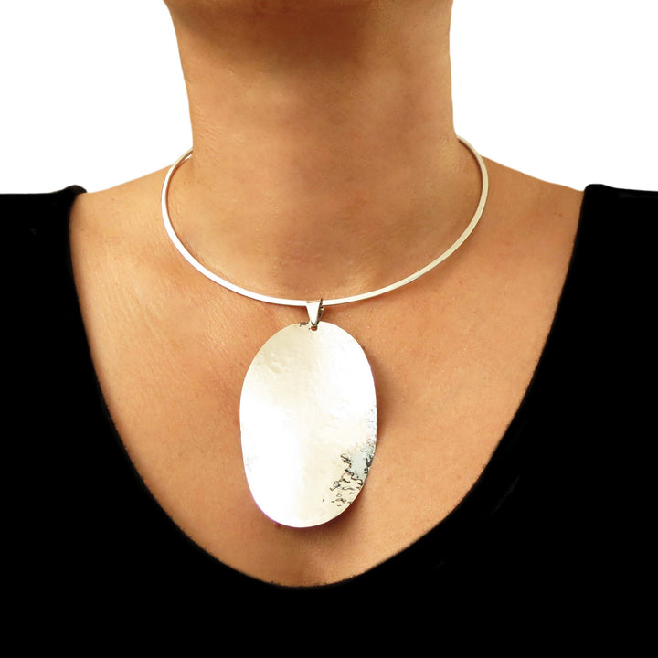 Sterling Silver Oval Pendant Necklace