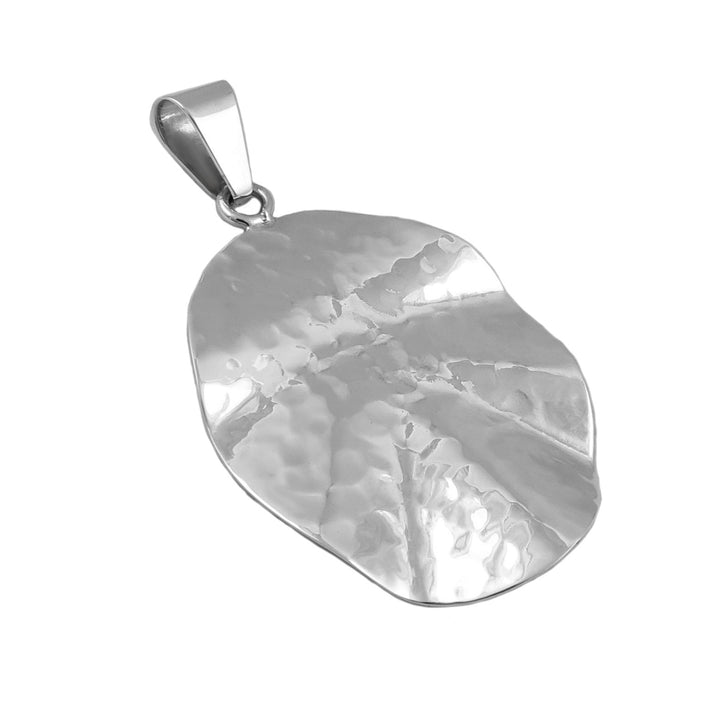 Large Hammered Silver Oval Pendant Necklace