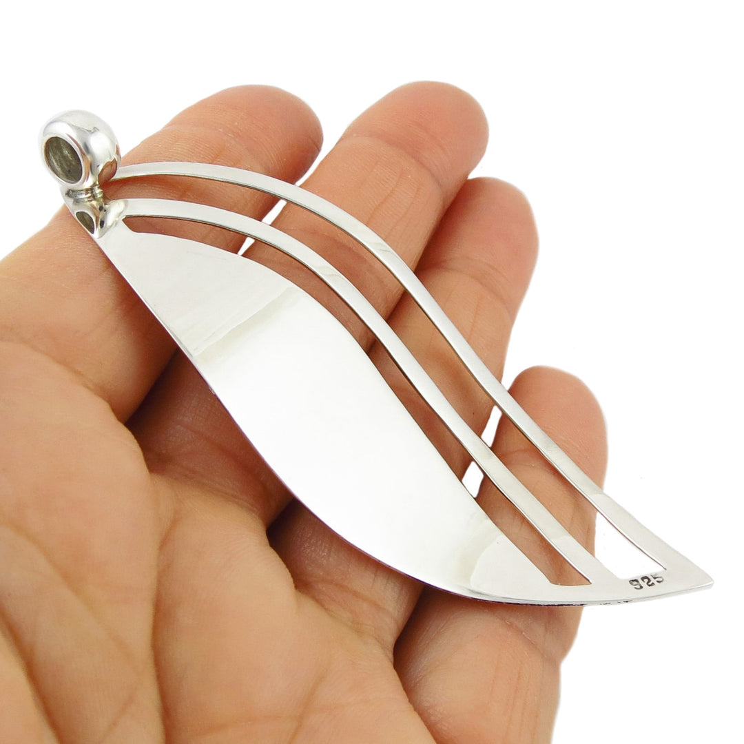 Long Curved Sterling Silver Pendant