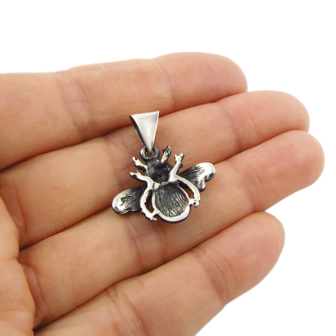Silver Buzzy Bee Pendant Necklace
