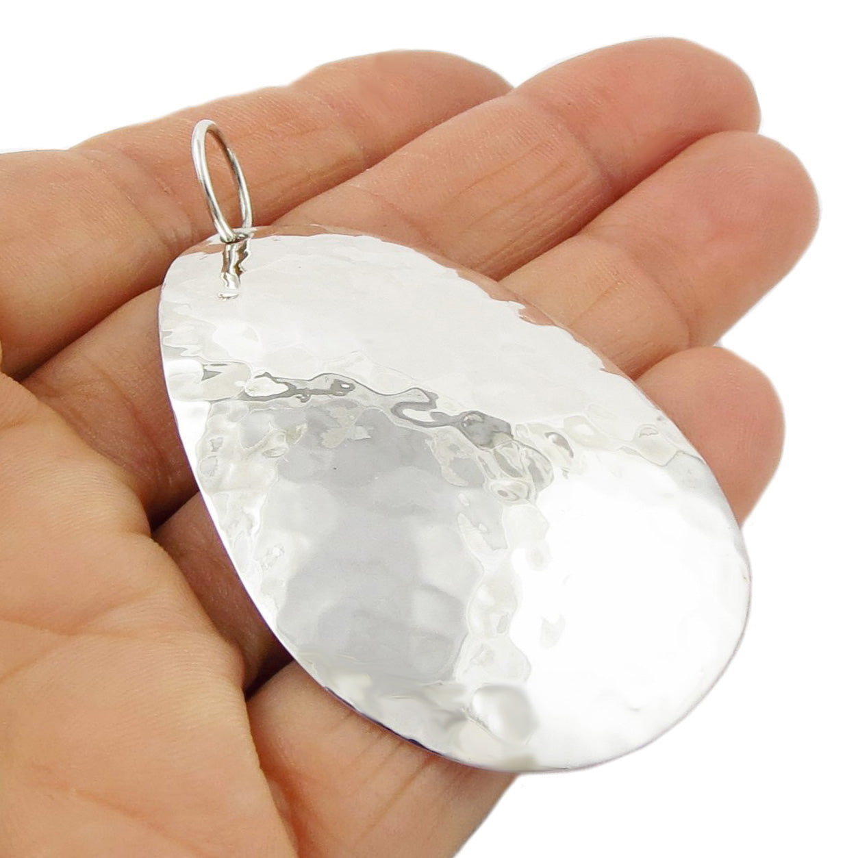 Hammered Oval Sterling Silver Pendant Necklace - Large