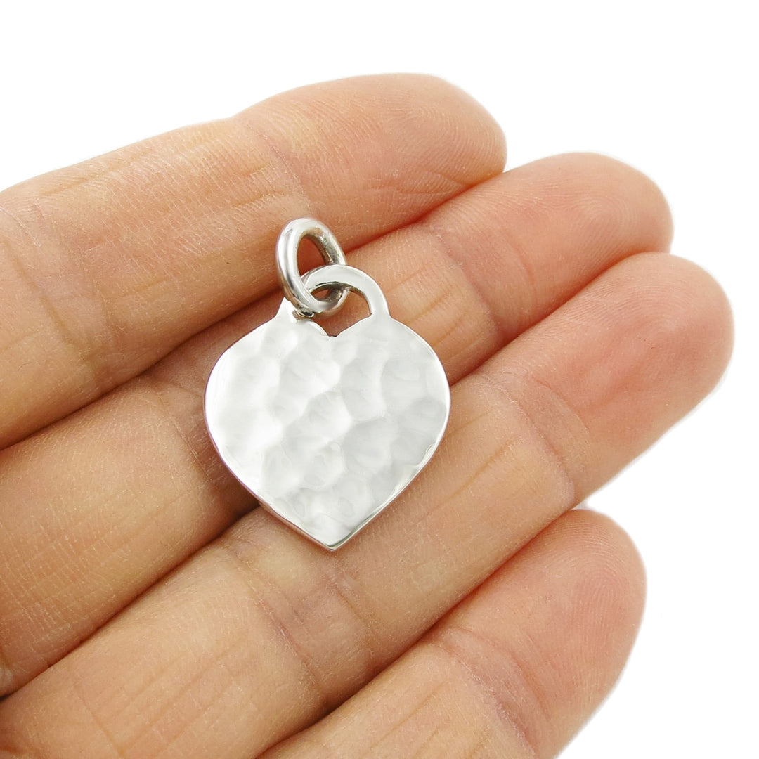 Hammered 925 Sterling Silver Love Heart Pendant Necklace