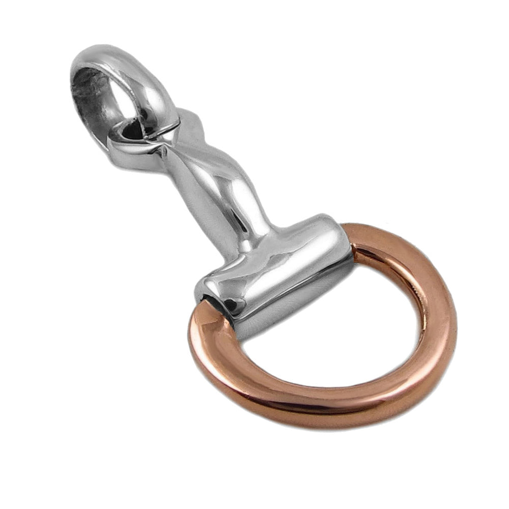 A horse snafflebit pendant made of 925 sterling silver and copper on a white background. 