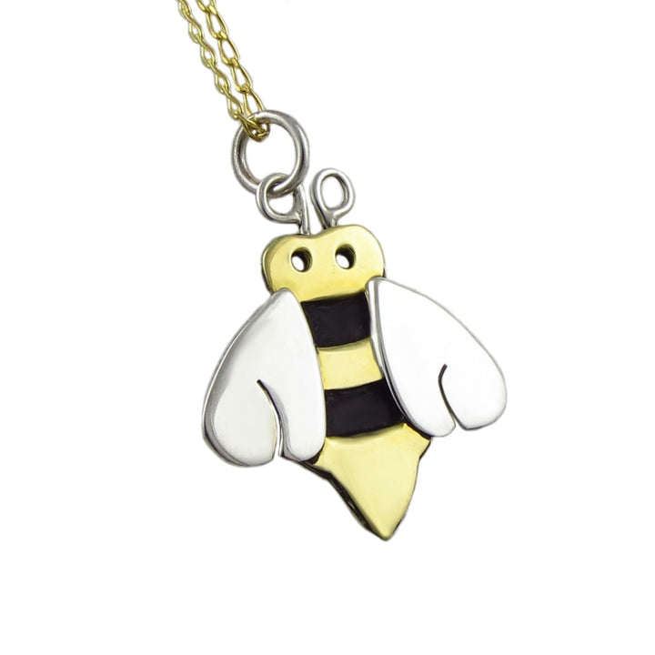 Honey Bee 925 Silver Mixed Metal Pendant Necklace