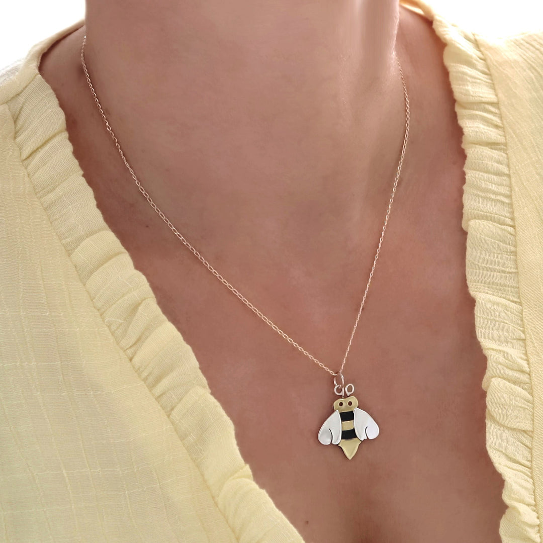 Honey Bee 925 Silver Mixed Metal Pendant Necklace