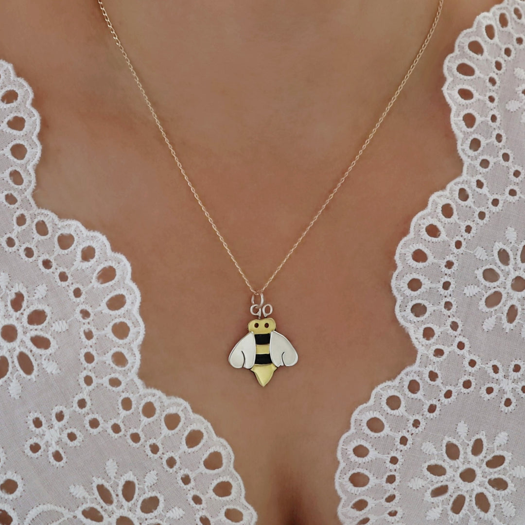 Honey Bee 925 Silver Mixed Metal Pendant Necklace