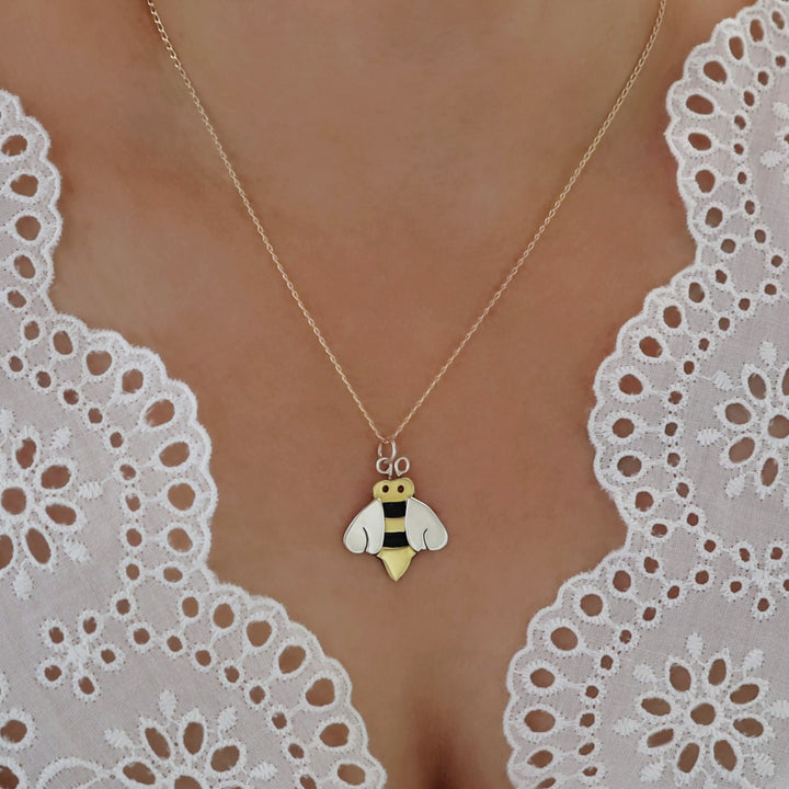 Honey Bee 925 Silver Mixed Metal Pendant Necklace