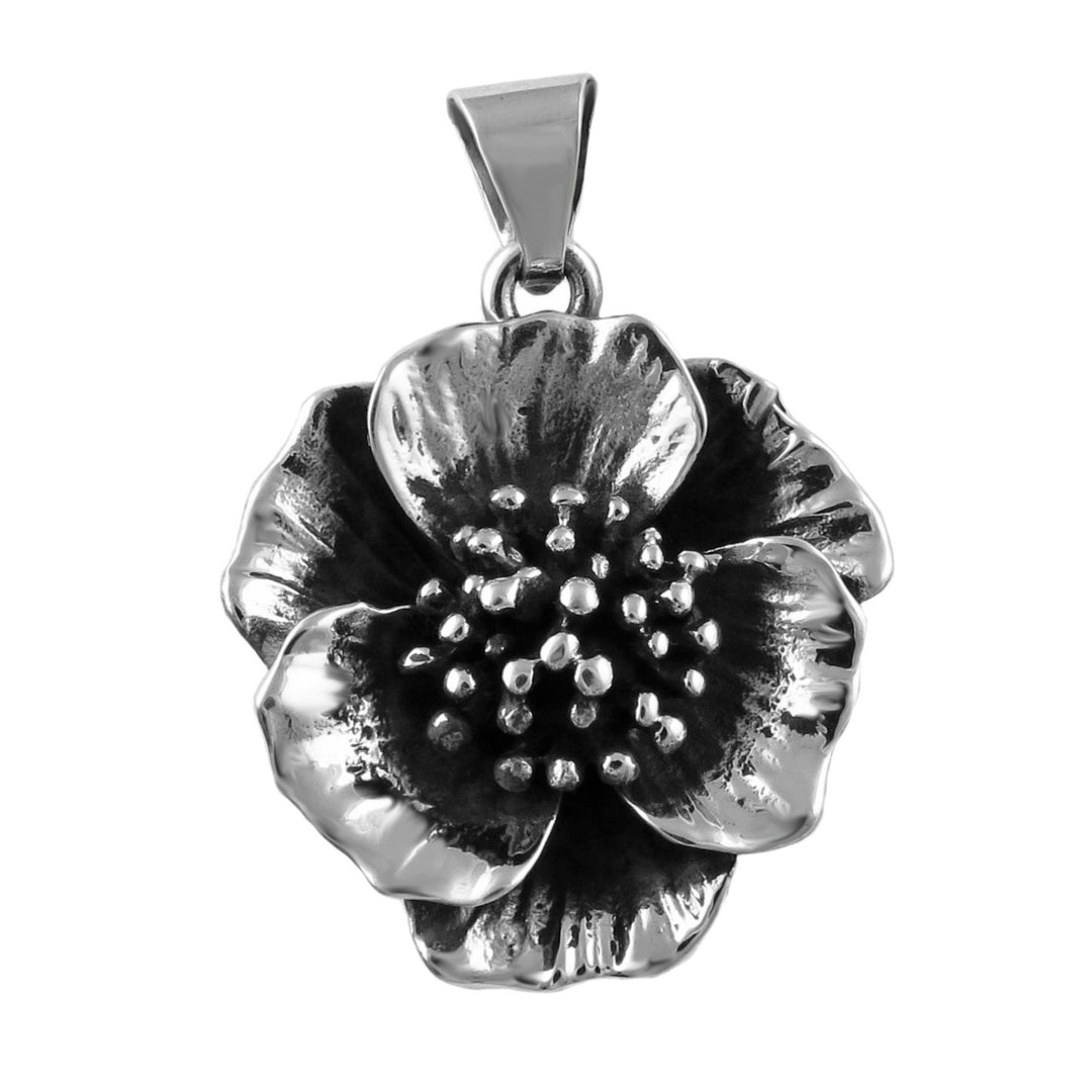 Large Flower 925 Sterling Silver Pendant Necklace