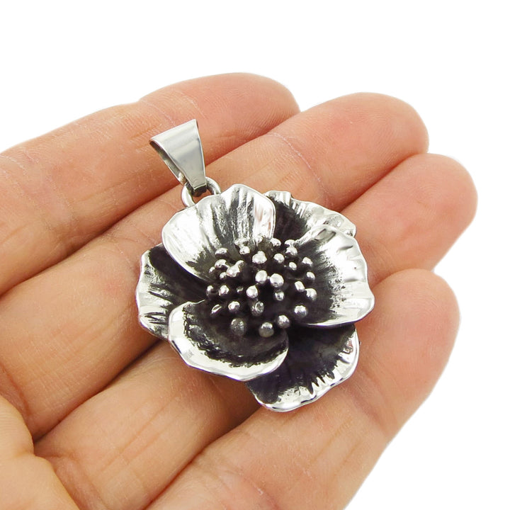 Large Flower 925 Sterling Silver Pendant Necklace