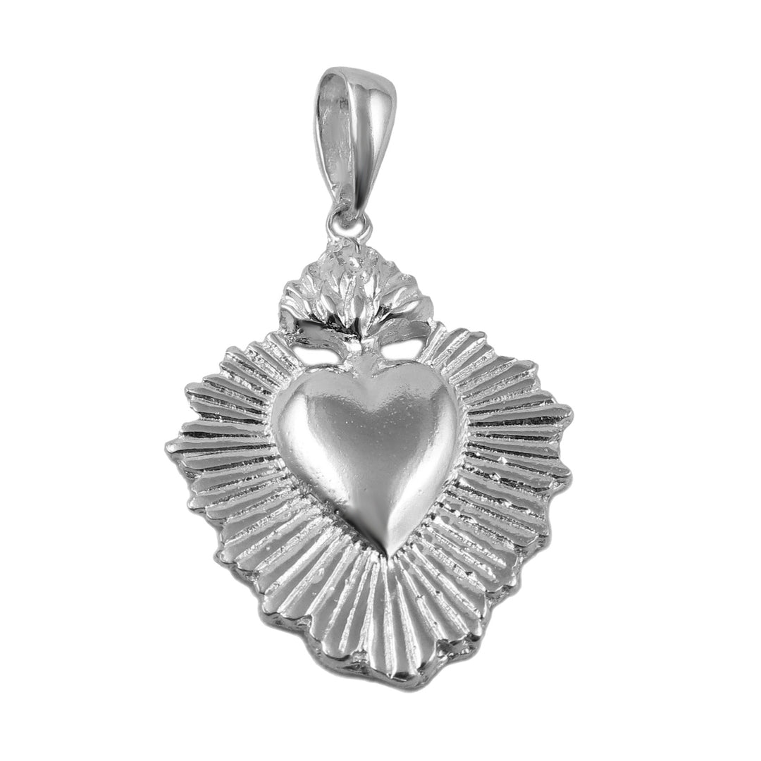 Flaming Heart Ex Voto Silver Pendant Necklace