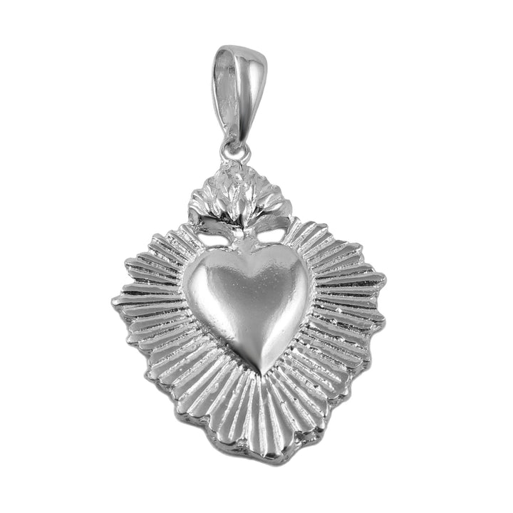 Flaming Heart Ex Voto Silver Pendant Necklace