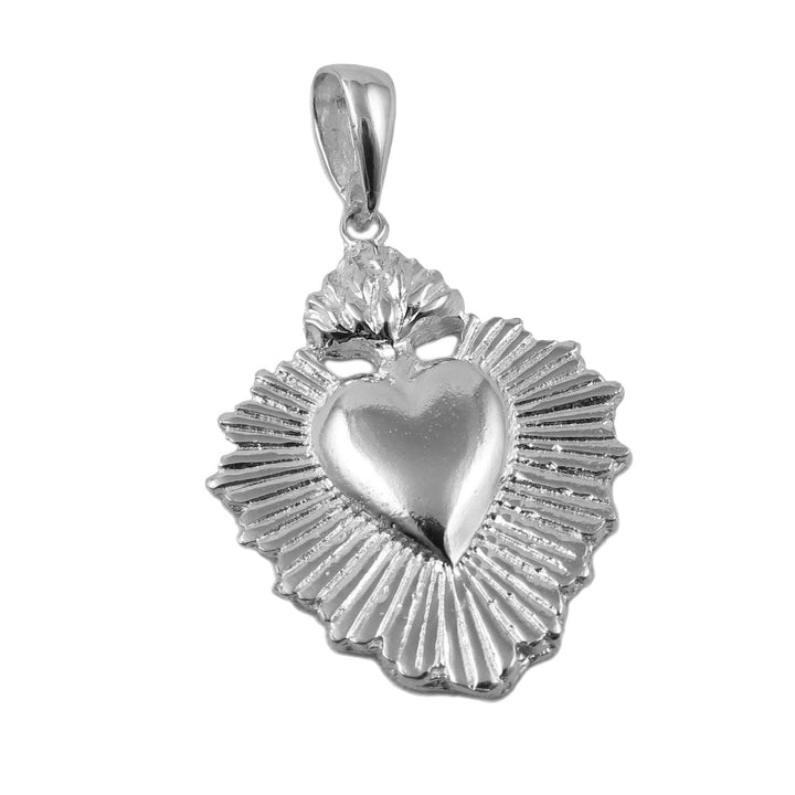 Flaming Heart Ex Voto Sterling Silver Pendant Jewellery