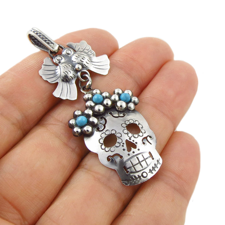 Day of the Dead Silver Pendant Necklace