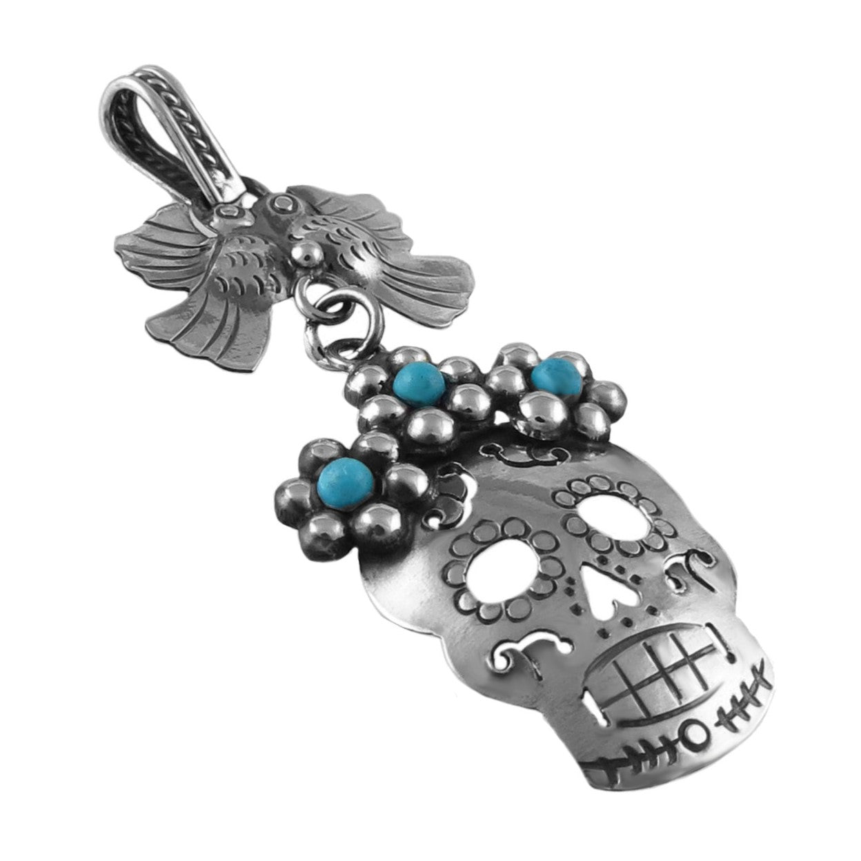 925 Mexican Skull Pendant LBT Hallmarked Sterling Silver Mexican 