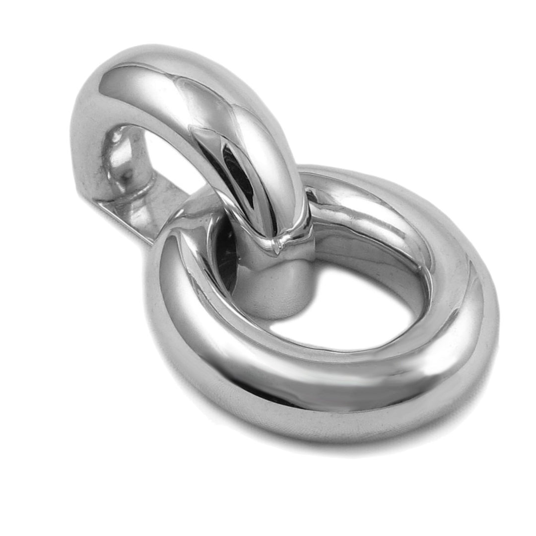 Chunky sterling silver interlocking ring pendant on a white background.