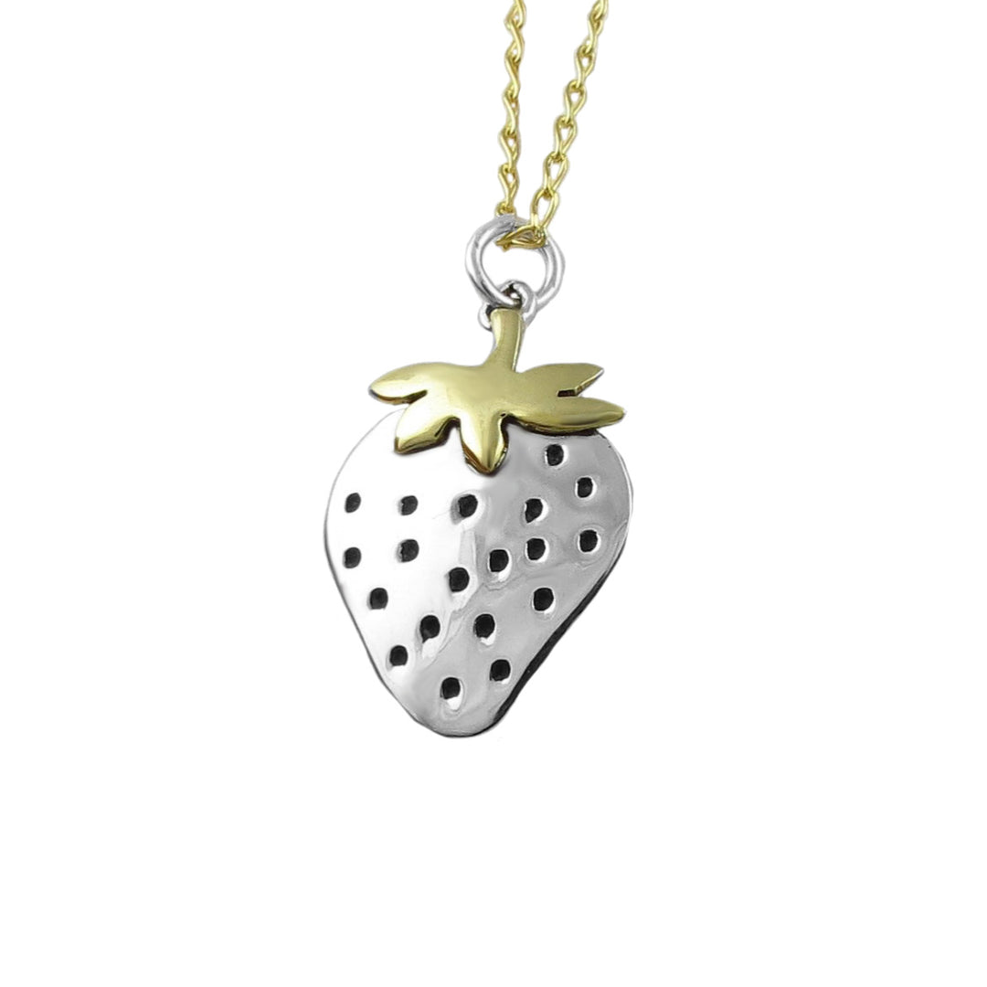 Juicy Strawberry Two Tone Pendant Necklace